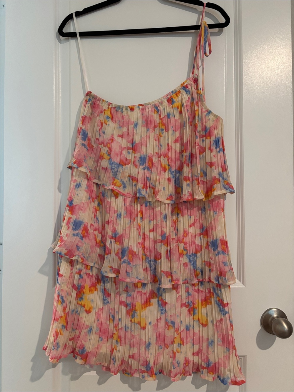 Versona One-Shoulder Tiered Ruffle Dress in Pink, Blue, Yellow